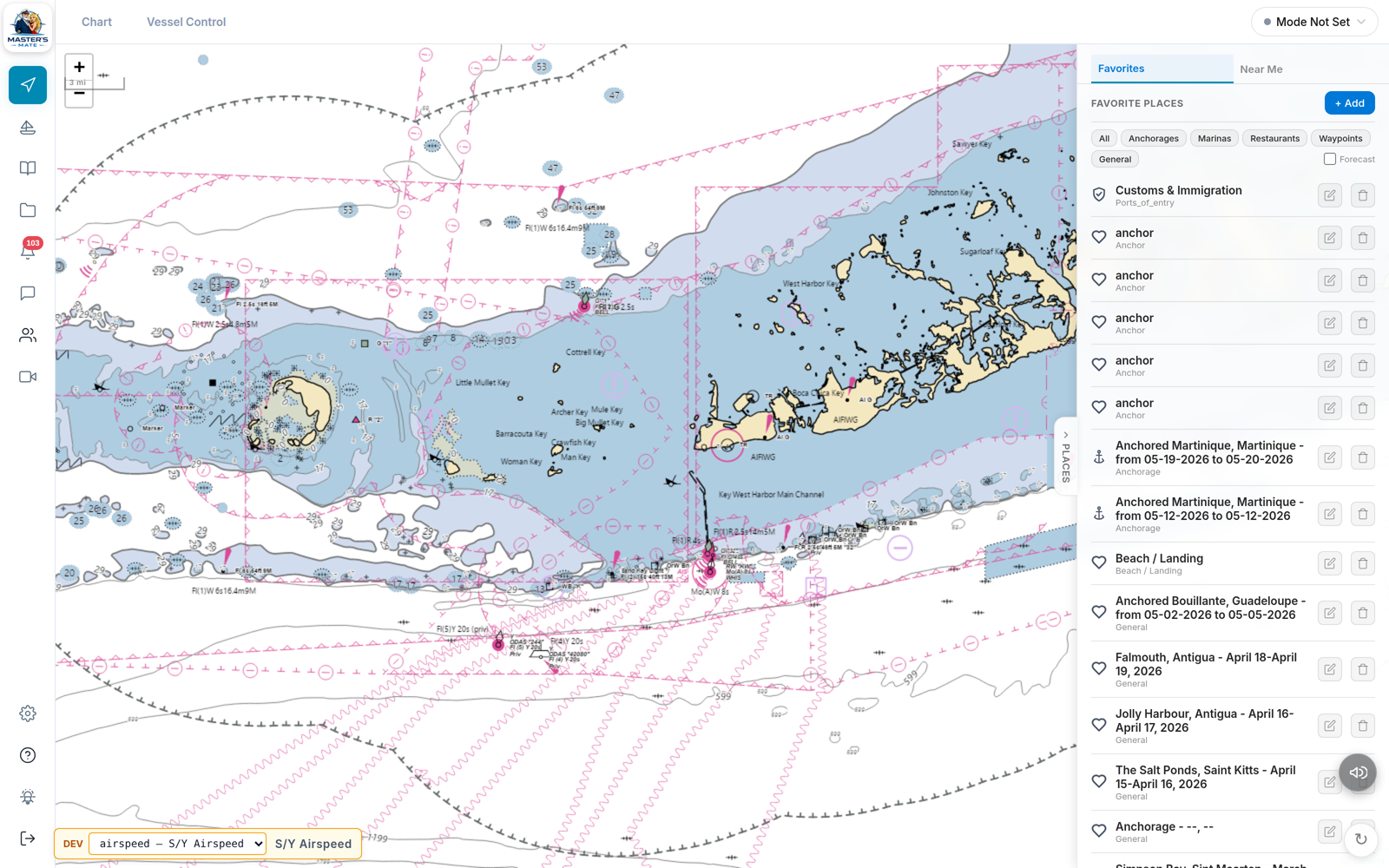 Master's Mate places — anchorages, marinas, chandleries and customs on the chart
